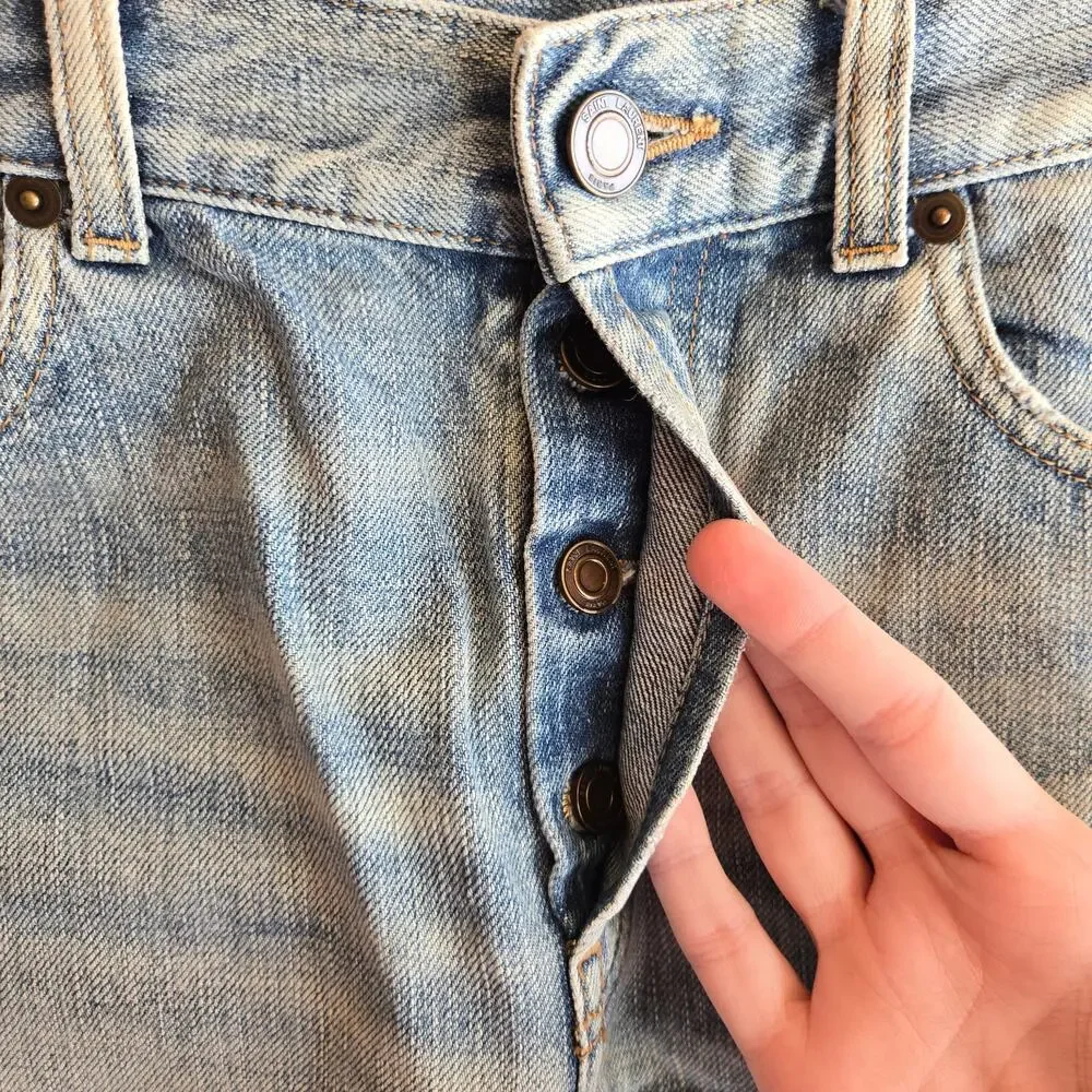 Saint Laurent Jean Short Bermuda Denim Raw Hem Winter Blue 29 Distressed Y2K